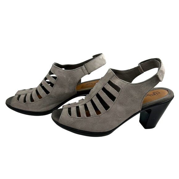 Eurosoft Vesta Grey Leather Strappy Caged Cut Out Heel Sandals Size 9M New - Picture 1 of 10